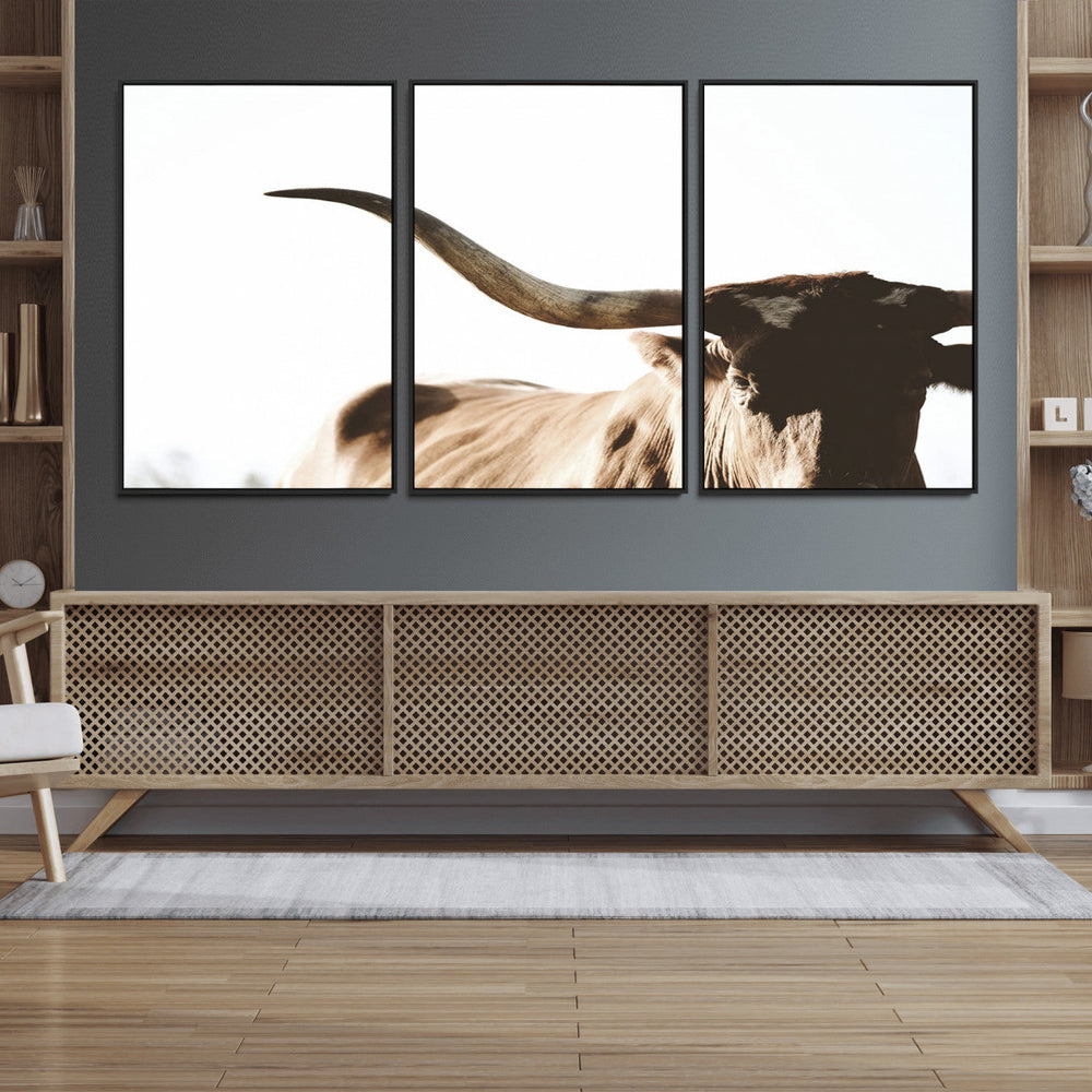 Texas Longhorn Wall Art Canvas Print | 3-Panel Large