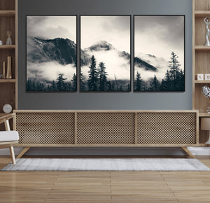 Large Foggy Mountain Forest Wall Art Canvas Print | Misty