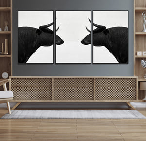 Spanish Bull Art - Framed Black and White Bull Canvas Print