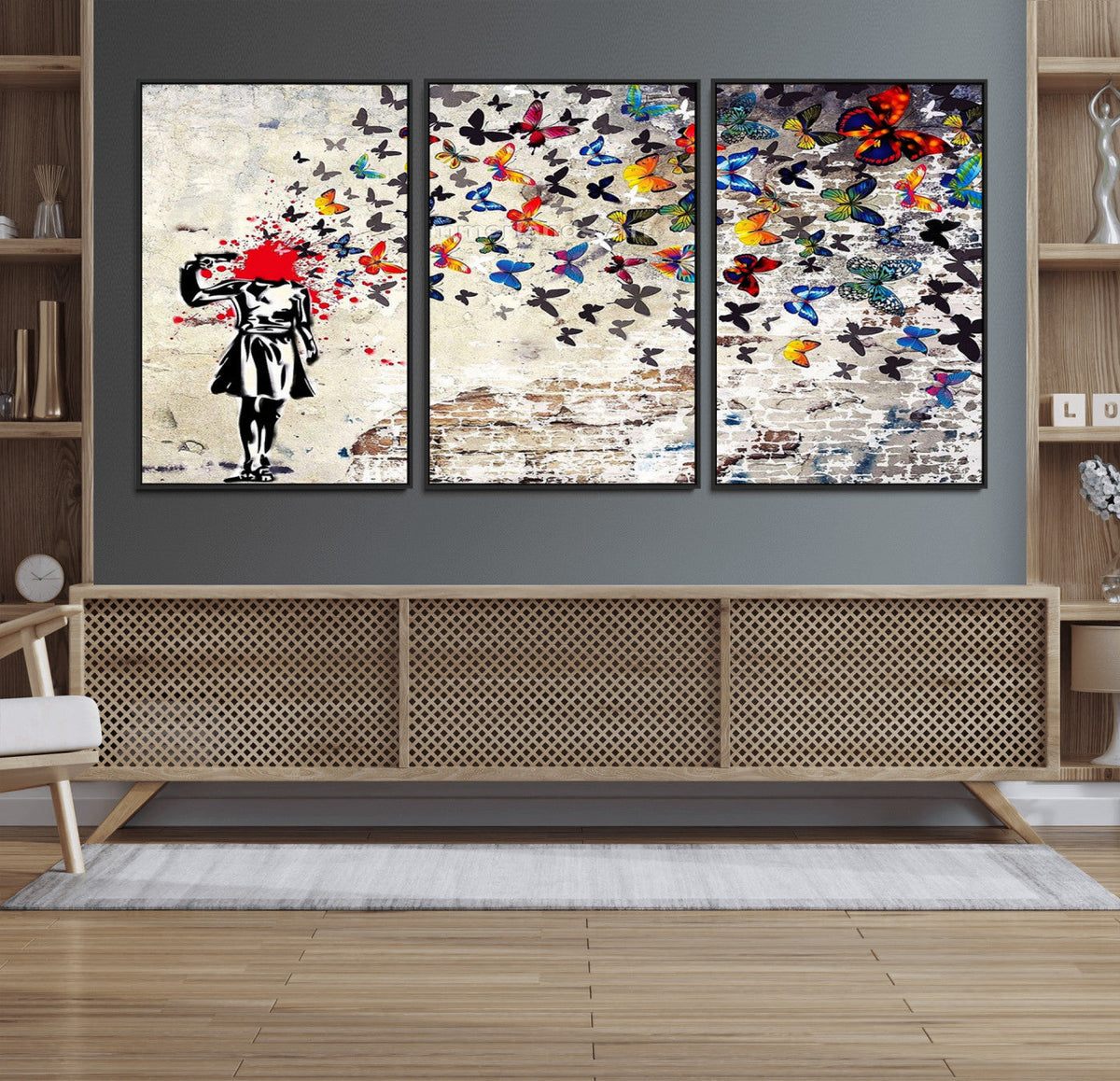 Banksy Art Butterfly Girl Explosion Canvas Art – Vibrant