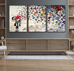Banksy Art Butterfly Girl Explosion Canvas Art – Vibrant