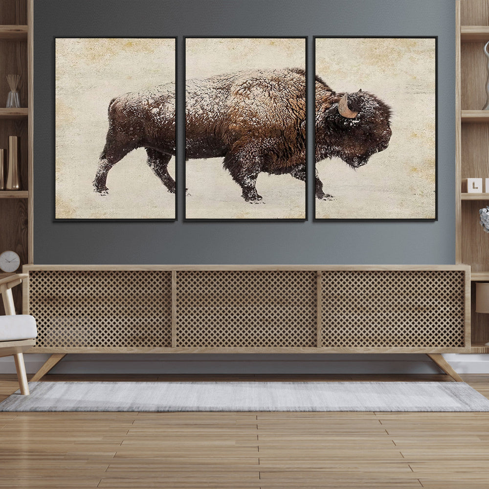 Buffalo Wall Art, Western Bison Canvas Print, Rustic Buffalo
