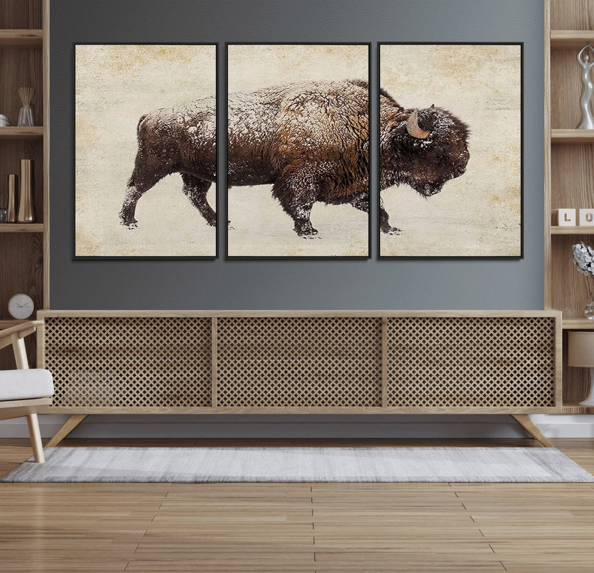 Buffalo Wall Art, Western Bison Canvas Print, Rustic Buffalo