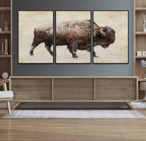 Buffalo Wall Art, Western Bison Canvas Print, Rustic Buffalo