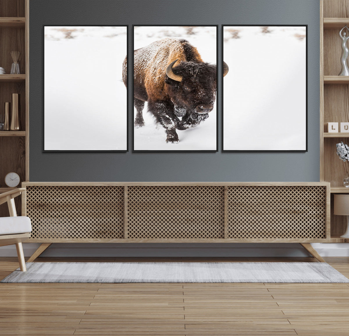 Bison Winter Wall Art Canvas Print For Farmhouse Decor