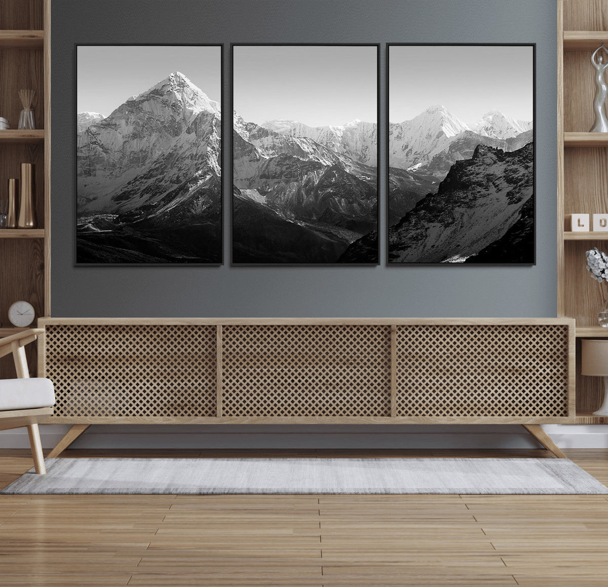 Everest Himalaya Mountain Peaks Black & White Triptych