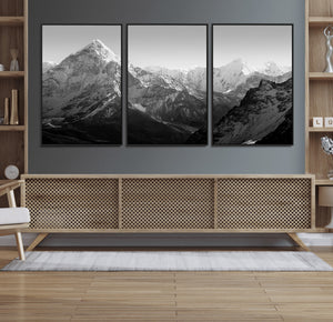 Everest Himalaya Mountain Peaks Black & White Triptych