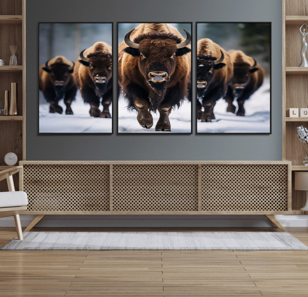 Buffalo Wall Art Canvas Print, American Bison Herd Wall Art