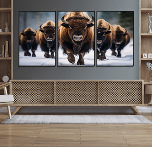 Buffalo Wall Art Canvas Print, American Bison Herd Wall Art