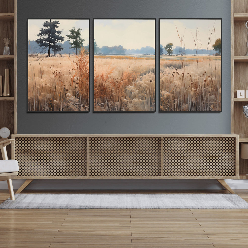 Golden Fields Canvas Wall Art Print – Serene Landscape of