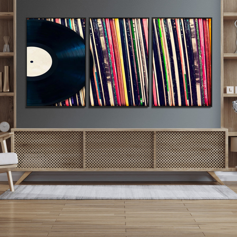 Vinyl Record and Album Collection Canvas Wall Art - Retro