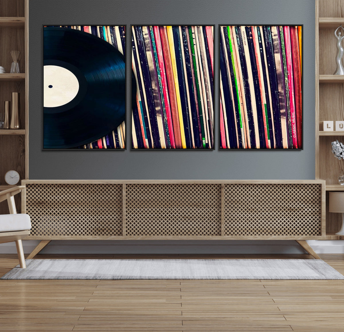 Vinyl Record and Album Collection Canvas Wall Art - Retro