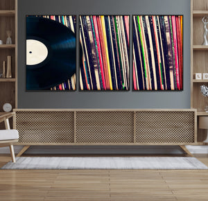 Vinyl Record and Album Collection Canvas Wall Art - Retro
