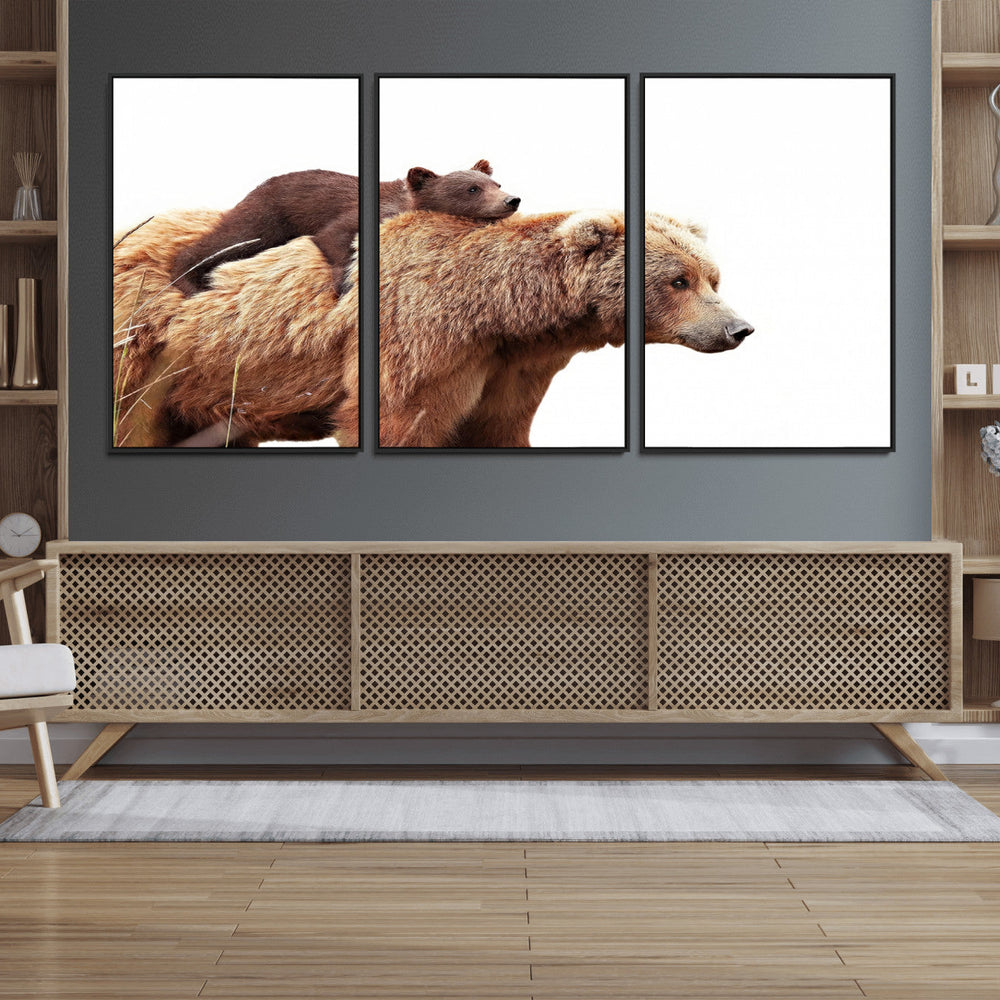Mother and Baby Bear Canvas Wall Art - Adorable Wildlife