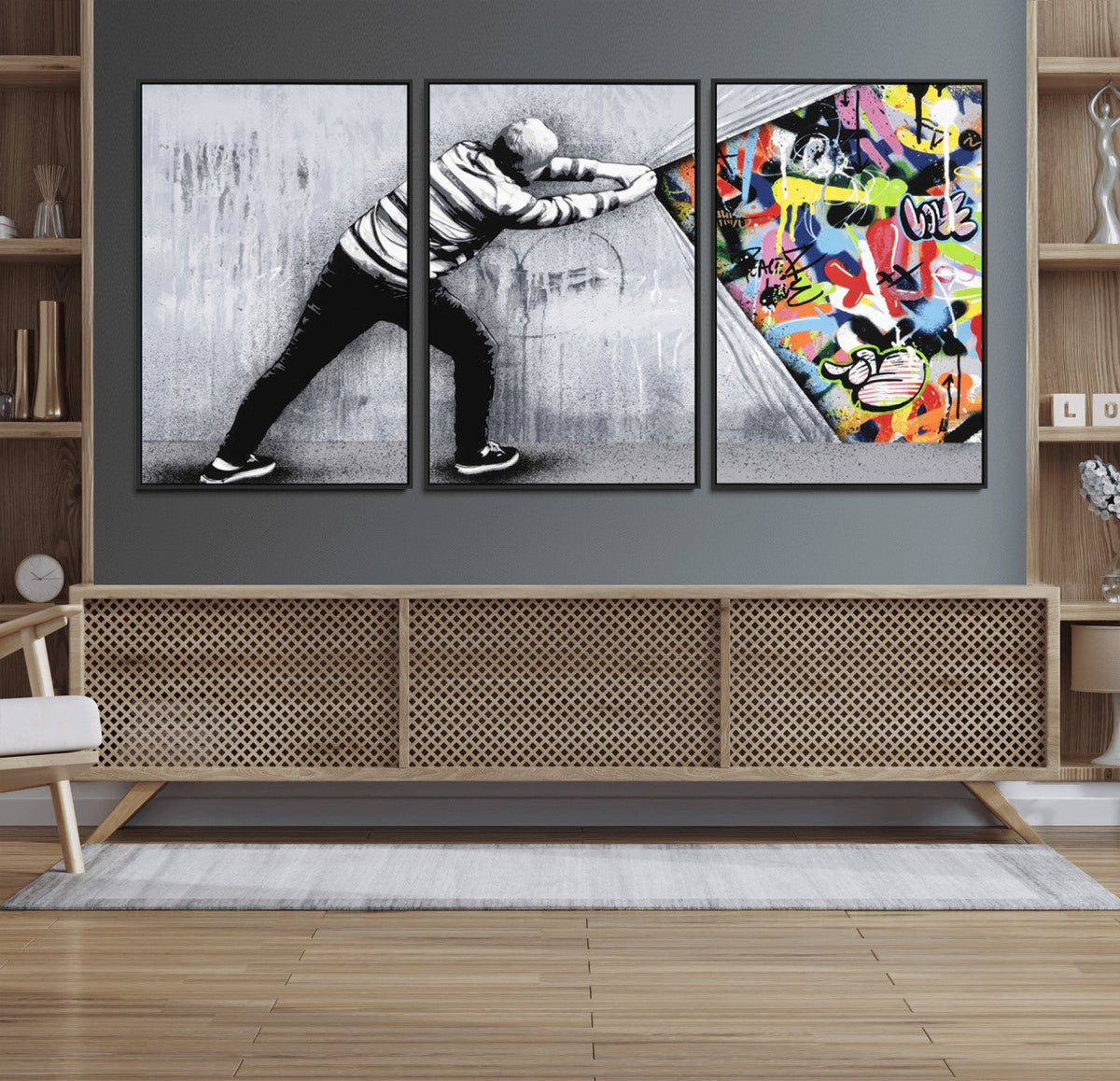 Banksy Art Behind the Curtain Street Wall Art Canvas Print |