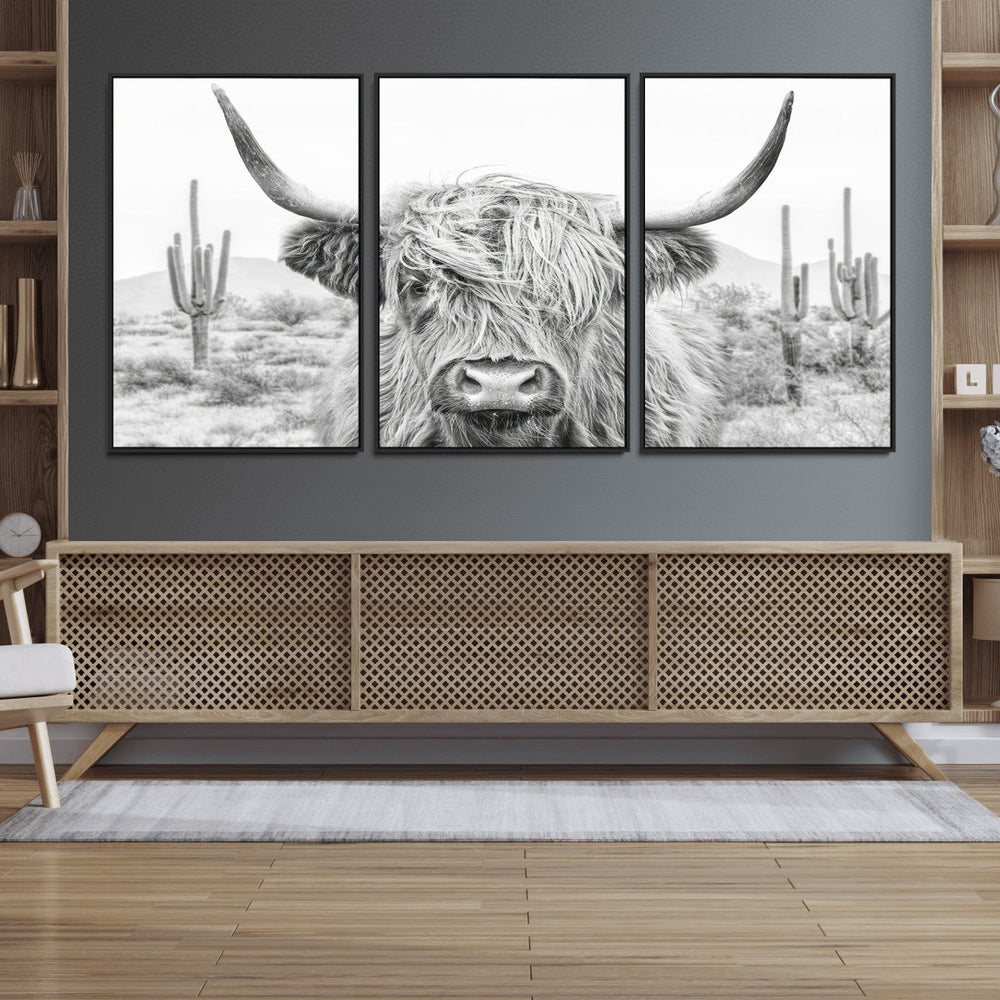 Rustic Charm | Cow Longhorn Black White Bighorn Wall Art