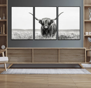 Highland Cow Canvas Wall Art – Majestic Beauty in Black and
