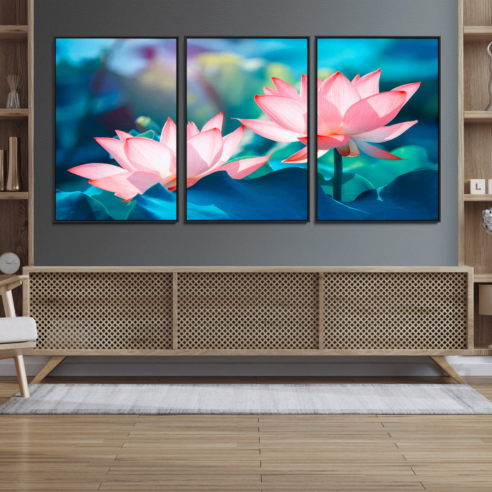 Pink Lotus Flower Canvas Wall Art | Vibrant Floral Wall