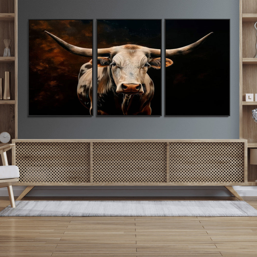 Texas Longhorn Wall Art | 3-Panel Large Texas Longhorn
