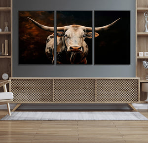 Texas Longhorn Wall Art | 3-Panel Large Texas Longhorn