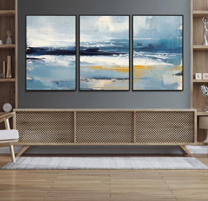 Abstract Ocean Canvas Wall Art - Coastal Blue and Gold
