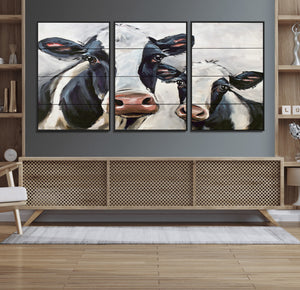 Vintage Baby and Mom Cattle Wall Art Canvas Print