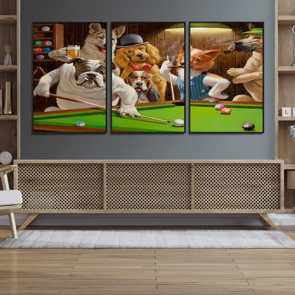 Dogs Playing Pool Canvas Wall Art Funny Gifts Dog Print