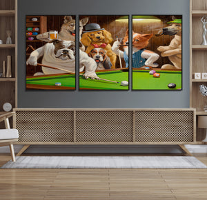 Dogs Playing Pool Canvas Wall Art Funny Gifts Dog Print