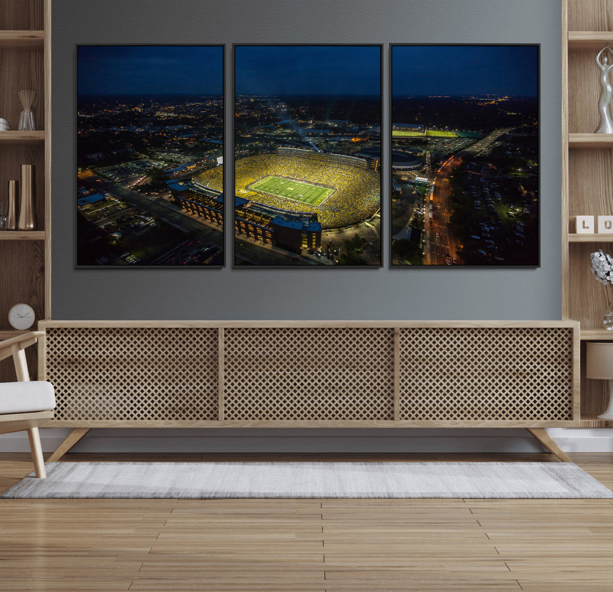 Michigan Stadium Night Game Wall Art – Sports Arena Aerial