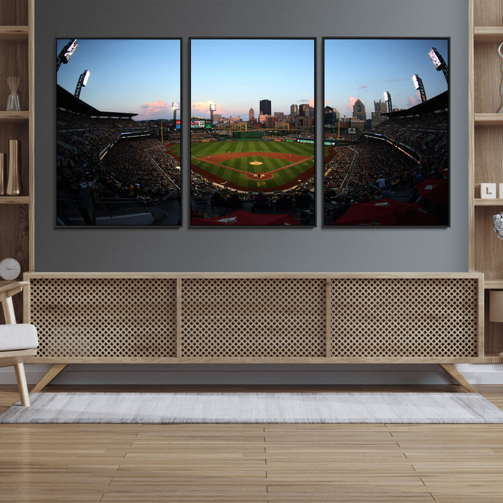 PNC Park Evening Game Triple Canvas Wall Art - Pittsburgh