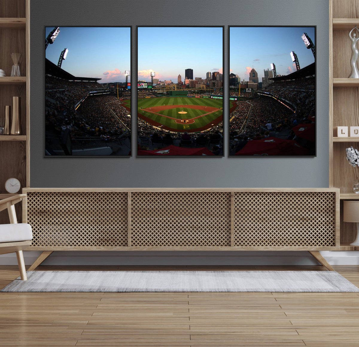 PNC Park Evening Game Triple Canvas Wall Art - Pittsburgh