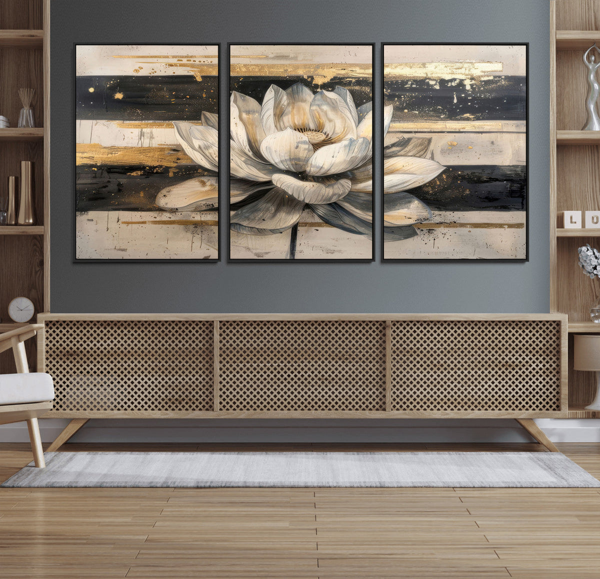 Lotus Flower Wall Art – Framed Abstract Floral Canvas