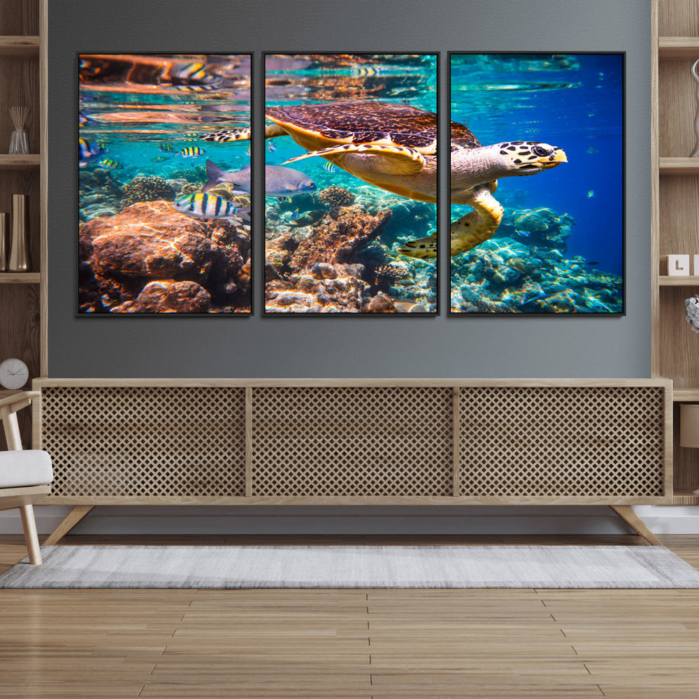 Sea Turtle Wall Art Canvas Print – Vibrant Ocean Coral Reef