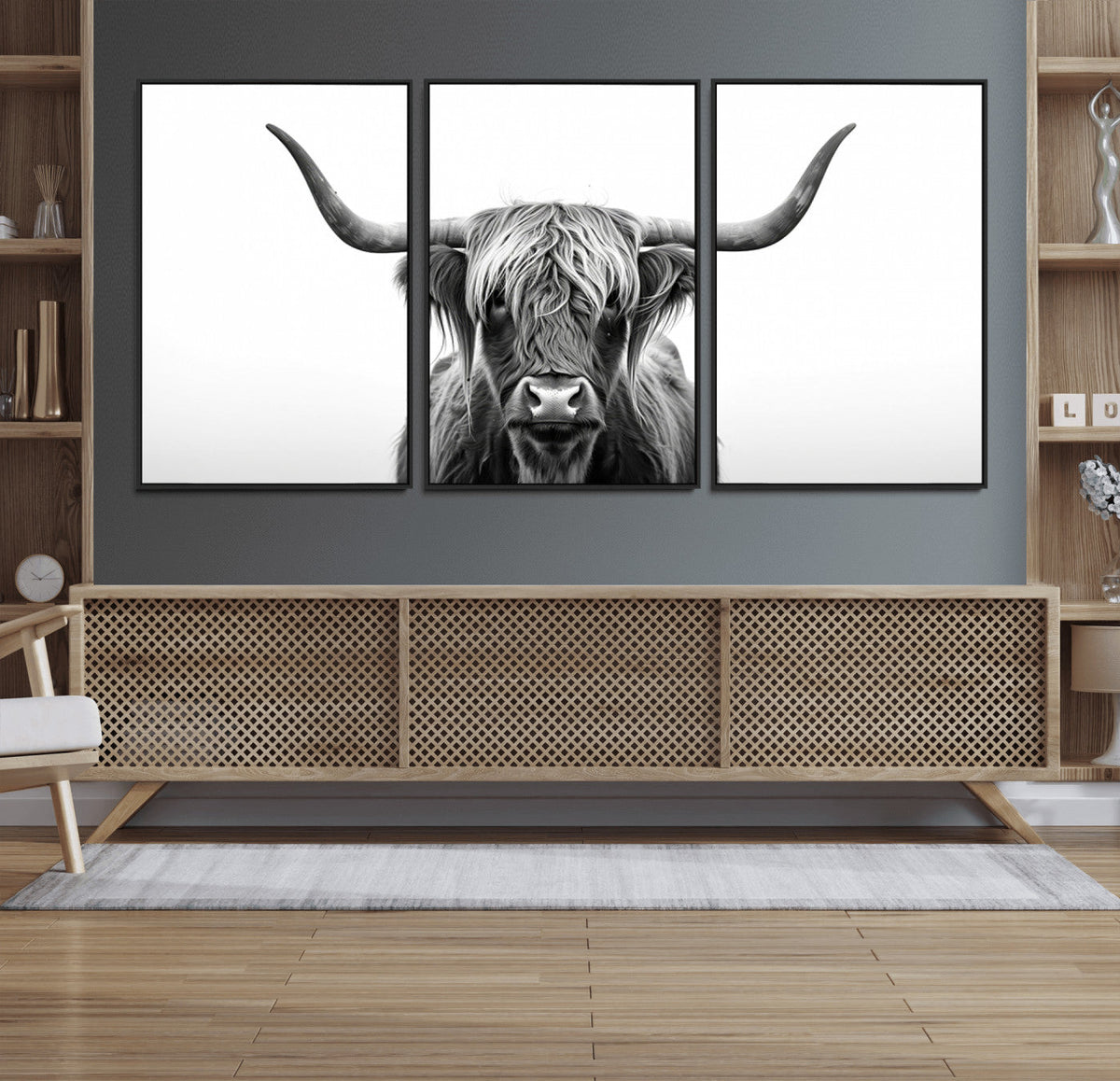 Highland Wall Art Canvas Print – Minimalist Black and White