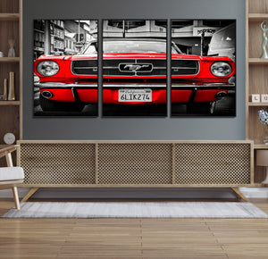 Red Mustang Car Wall Art – Framed Classic Vehicle Canvas