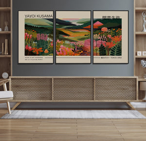 Yayoi Kusama Landscape Canvas Print, Vibrant Floral Mountain
