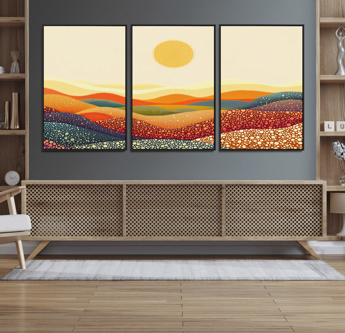 YAYOI KUSAMA Colorful Dot Art Landscape Canvas - Framed