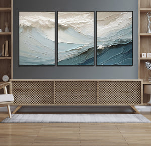 Waves Abstract Wall Art Print, Modern Framed Abstract Canvas