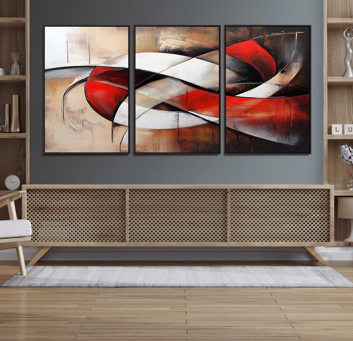 Abstract Wall Art - Modern Red and White Canvas Wall Art
