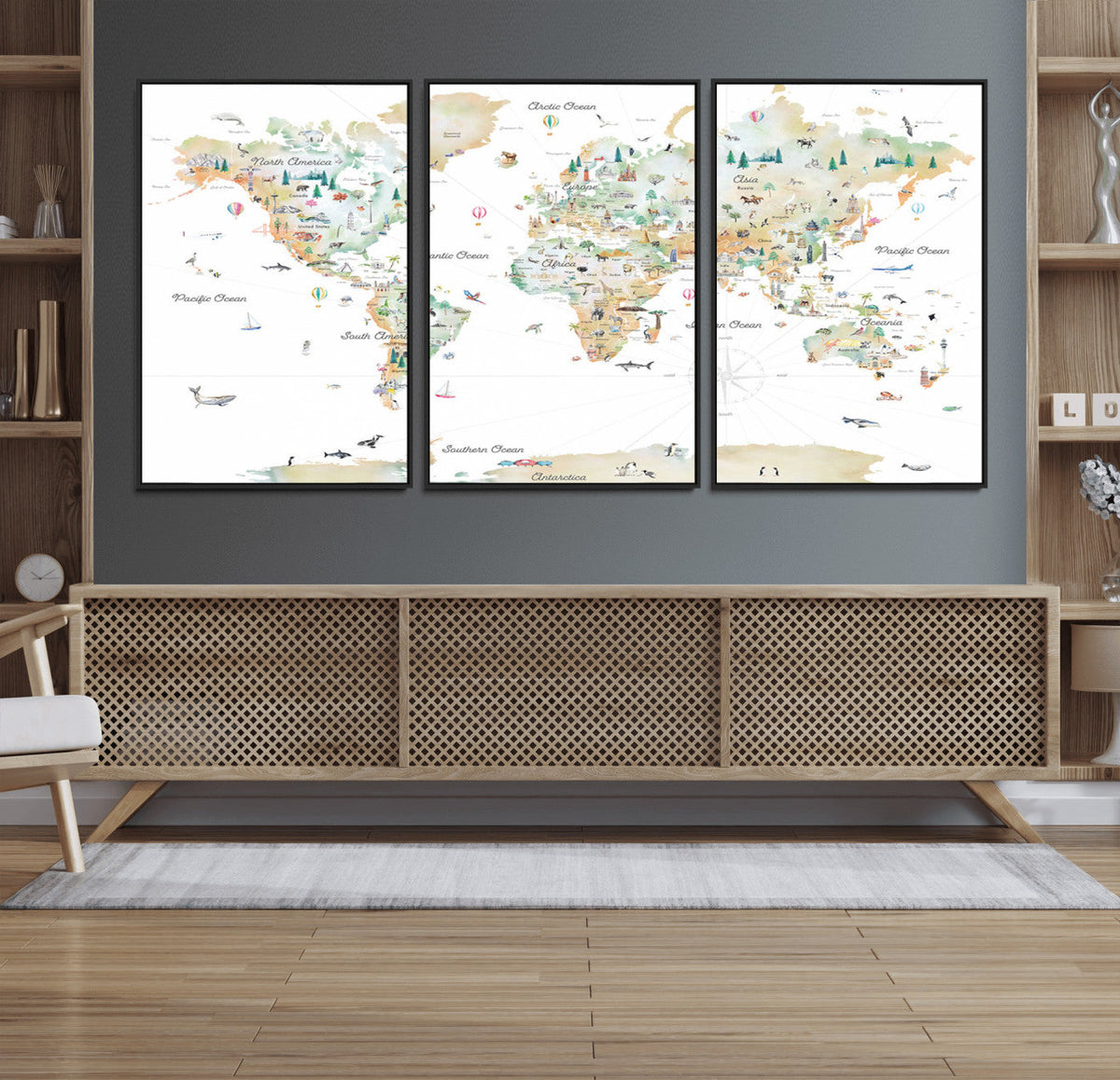 Animal World Map for Kids Room Decor