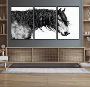 Black Horse Wall Art Canvas Print – Elegant Farmhouse Decor