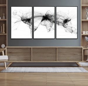 Abstract World Map Wall Art – Framed Geometric Line Canvas