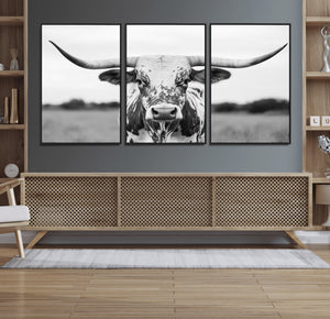 Highland Cow Wall Art Canvas Print – Black and White Western