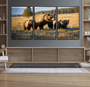 Grizzly Bear Family Wall Art Canvas Print – Majestic