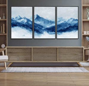 Blue Mountains Wall Art – Framed Snowy Range Canvas Artwork,