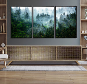 Misty Forest Wall Art Canvas Print – Framed Foggy Mountain