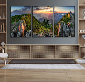 Mountain Sunset Panoramic Wall Art Canvas Print – Framed