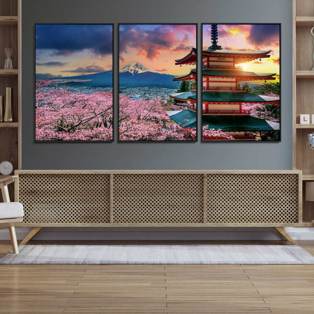 Mount Fuji Cherry Blossom Wall Art Canvas Print – Framed