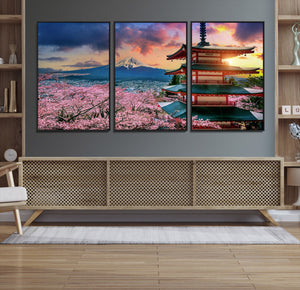 Mount Fuji Cherry Blossom Wall Art Canvas Print – Framed