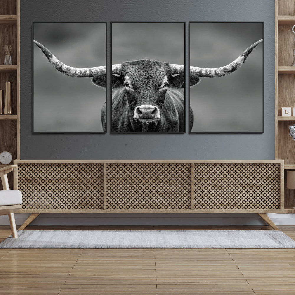 Texas Longhorn Wall Art Canvas Print – Framed Western Bull